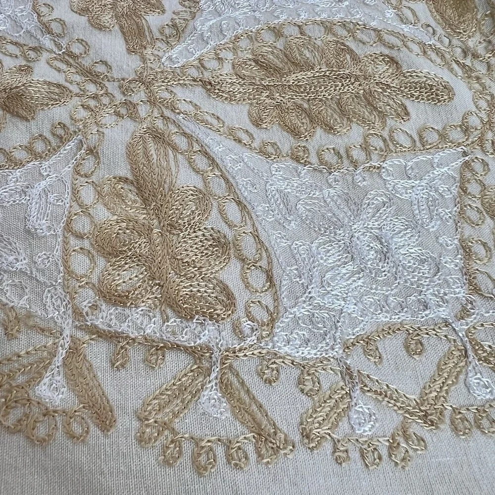 Vintage Aghabani Embroidered Orientalist Cotton Silk Tablecloth + 10 Napkins